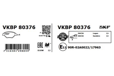 Set placute frana SKF VKBP 80376