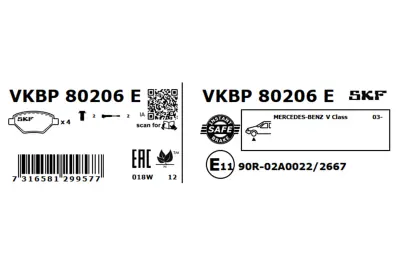 Set placute frana SKF VKBP 80206 E