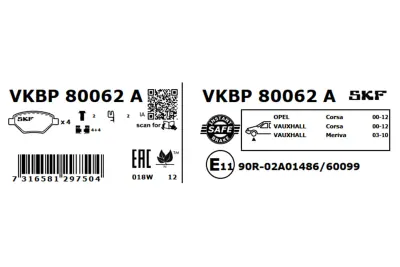 Set placute frana SKF VKBP 80062 A