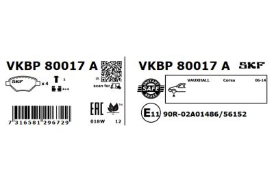 Set placute frana SKF VKBP 80017 A