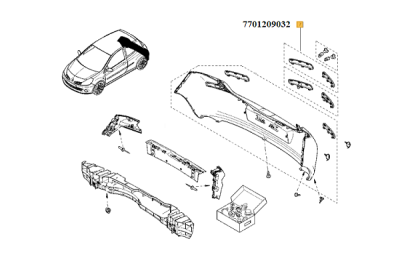 Set bandouri bara spate pentru model fara senzori de parcare ORIGINAL RENAULT 7701209032