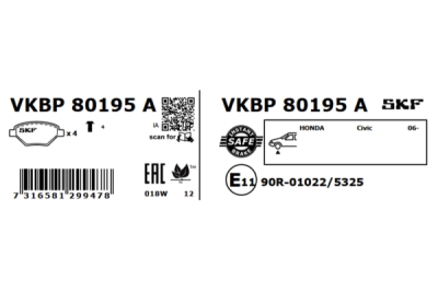 Set placute frana SKF VKBP 80195 A