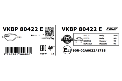 Set placute frana SKF VKBP 80422 E