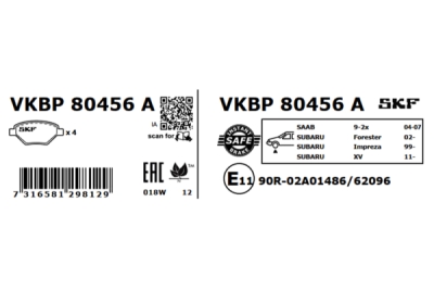 Set placute frana SKF VKBP 80456 A