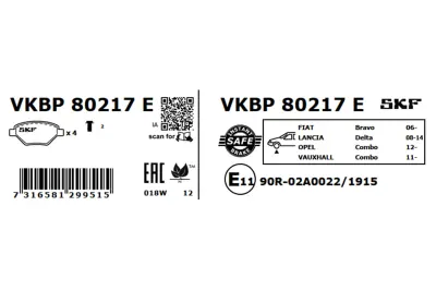 Set placute frana SKF VKBP 80217 E