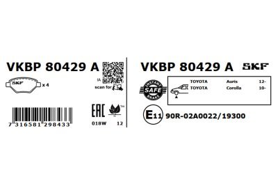 Set placute frana SKF VKBP 80429 A