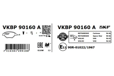 Set placute frana SKF VKBP 90160 A