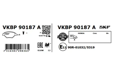 Set placute frana SKF VKBP 90187 A