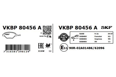 Set placute frana SKF VKBP 80456 A