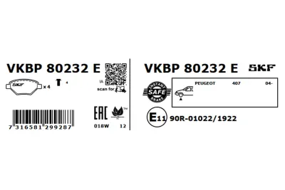 Set placute frana SKF VKBP 80232 E