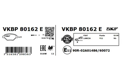 Set placute frana SKF VKBP 80162 E