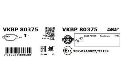 Set placute frana SKF VKBP 80375