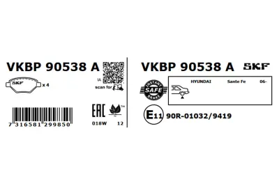 Set placute frana SKF VKBP 90538 A