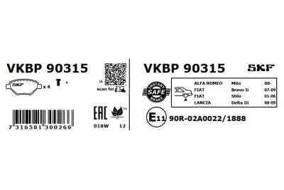 Set placute frana SKF VKBP 90315