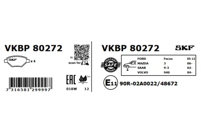Set placute frana SKF VKBP 80272