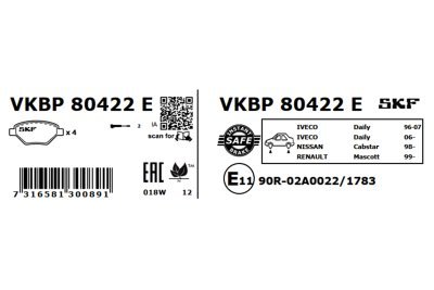 Set placute frana SKF VKBP 80422 E