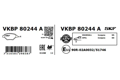 Set placute frana SKF VKBP 80244 A