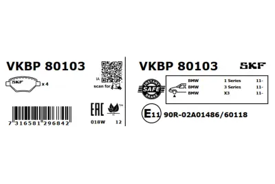 Set placute frana SKF VKBP 80103