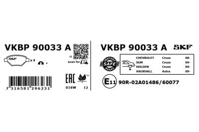 Set placute frana SKF VKBP 90033 A