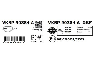 Set placute frana SKF VKBP 90384 A