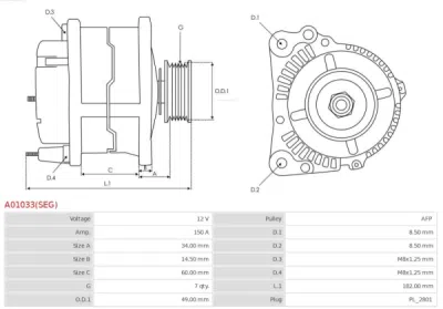 Generator / Alternator AS-PL A01033(SEG)