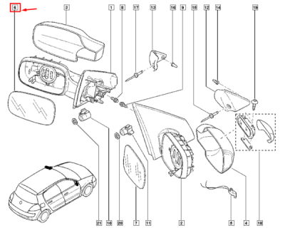 Geam oglinda stanga ORIGINAL RENAULT 7701054752