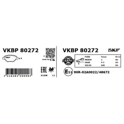 Set placute frana SKF VKBP 80272