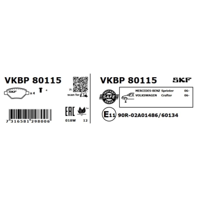 Set placute frana SKF VKBP 80115