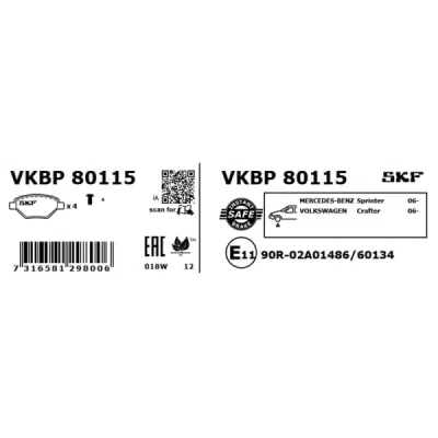 Set placute frana SKF VKBP 80115