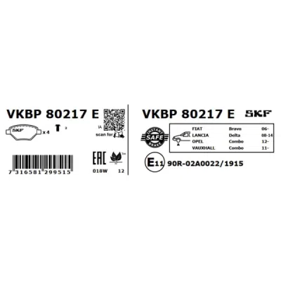 Set placute frana SKF VKBP 80217 E