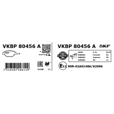 Set placute frana SKF VKBP 80456 A