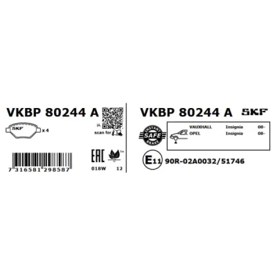 Set placute frana SKF VKBP 80244 A
