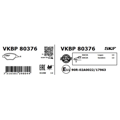 Set placute frana SKF VKBP 80376