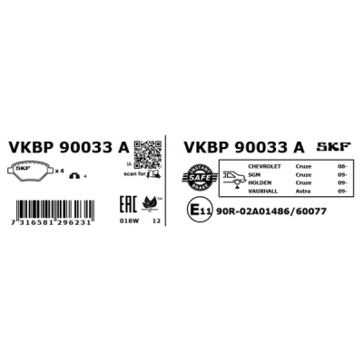Set placute frana SKF VKBP 90033 A