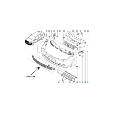 Grila ventilatie, bară de protecție ORIGINAL RENAULT 7701478748