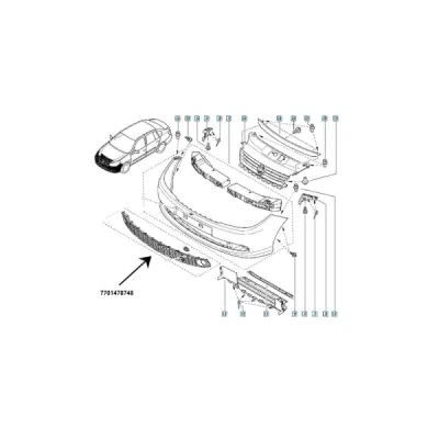 Grila ventilatie, bară de protecție ORIGINAL RENAULT 7701478748