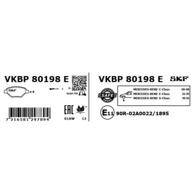 Set placute frana SKF VKBP 80198 E