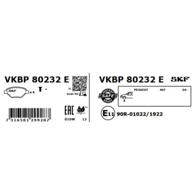 Set placute frana SKF VKBP 80232 E