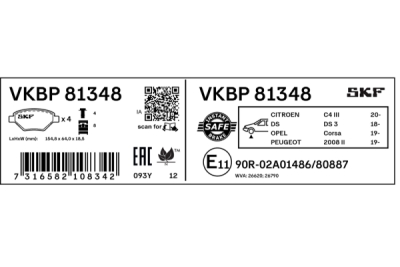 Set placute frana SKF VKBP 81348