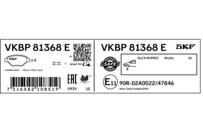 Set placute frana SKF VKBP 81368 E