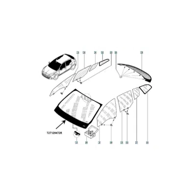 Parbriz [cu alerta securitate, senzor ploaie, luminiautomata] ORIGINAL RENAULT 727129472R