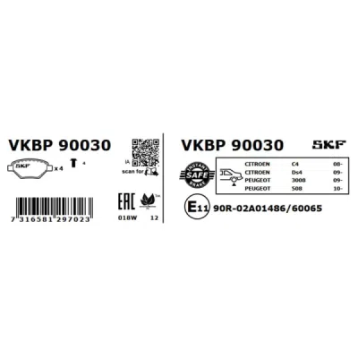 Set placute frana SKF VKBP 90030