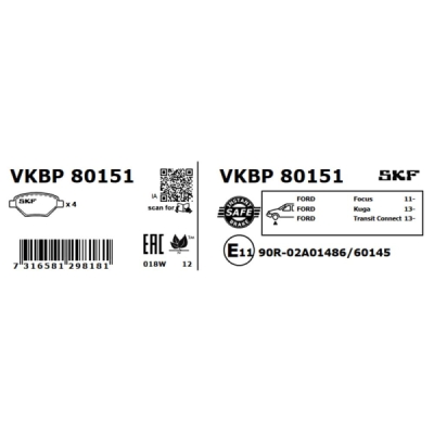 Set placute frana SKF VKBP 80151