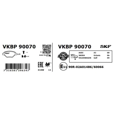 Set placute frana SKF VKBP 90070