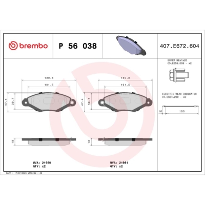 Set placute frana BREMBO P 56 038