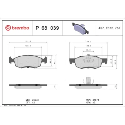 Set placute frana BREMBO P 68 039