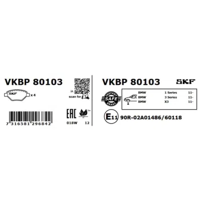 Set placute frana SKF VKBP 80103