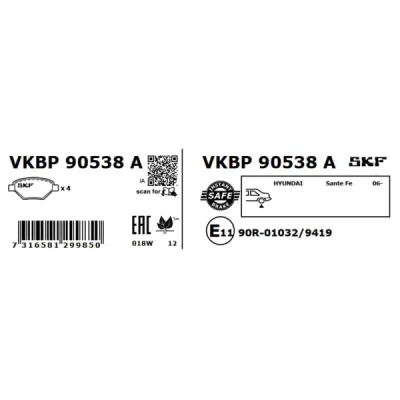 Set placute frana SKF VKBP 90538 A