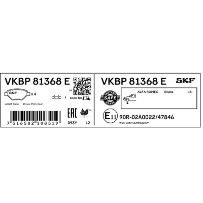Set placute frana SKF VKBP 81368 E