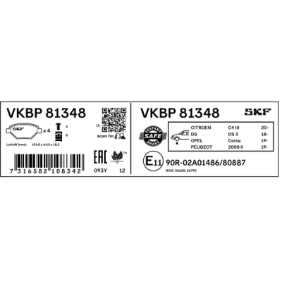 Set placute frana SKF VKBP 81348